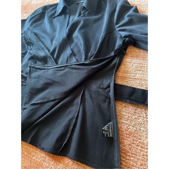 East 5th Top Womens Black Stretch Mock Wrap Self Tie Bow Size  14 Zip Rhinestone - Picture 5 of 10